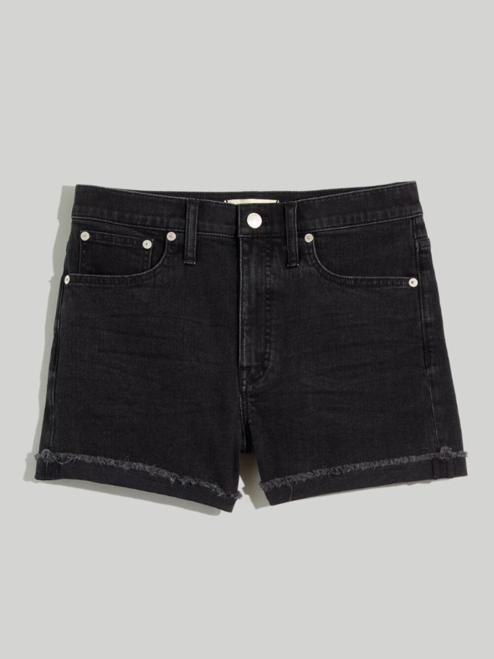 Madewell High-Rise Denim Shorts Raw Fray Hem in Black Lunar Wash Size 28